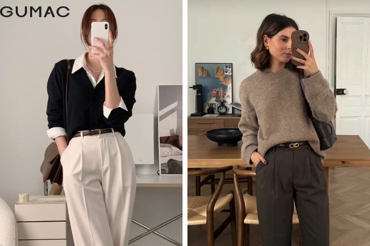 Áo len sơ vin cùng quần ống rộng